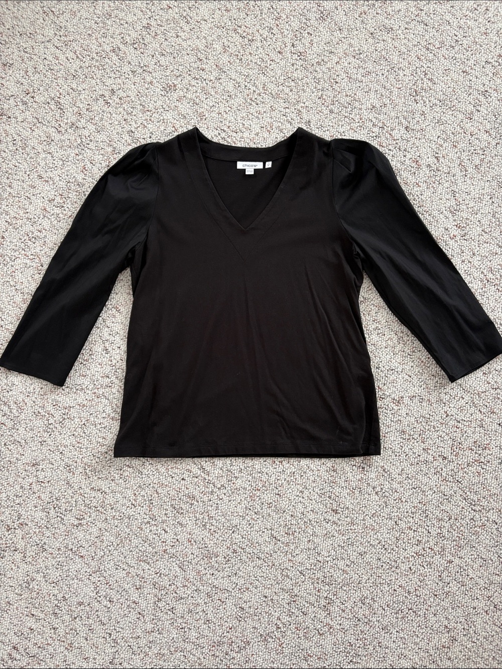Chico's Black V-Neck Puff-Sleeve Top NWOT